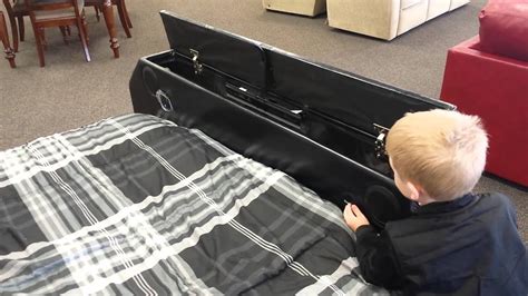 The briggs california king upholstered bed with storage and usb storage drawers will have a dimension of 35 the inside dimensions of the briggs eastern king upholstered bed with storage and usb are l 36.5 can you install different feet on this bed to make it stand higher off the ground? Footboard With Hidden TV Pop Up - YouTube