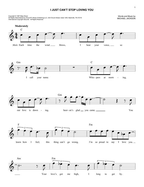 I Just Cant Stop Loving You Sheet Music Michael Jackson Lead Sheet