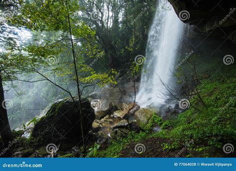 Big Waterfalls And Cave Stock Photo Image Of Outpour 77064028