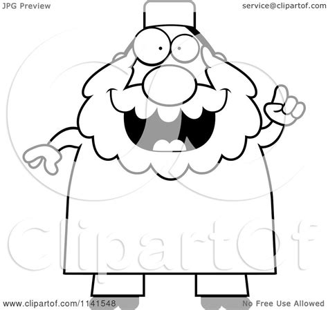 Cartoon Clipart Of A Black And White Chubby Muslim Man With An Idea