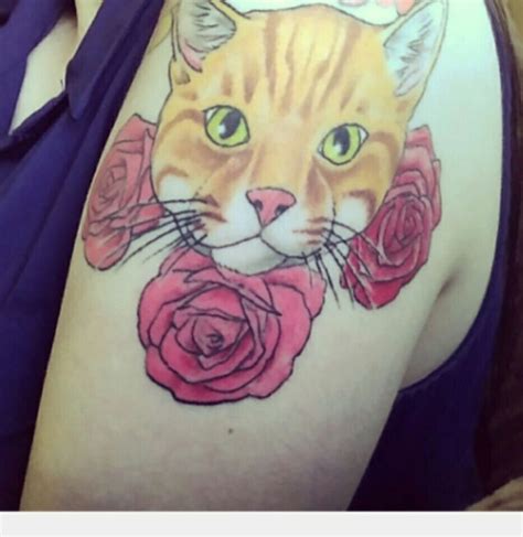 Cat Tattoo Ginger Cat Flowers Cat Tattoo Animal Tattoo Tattoos