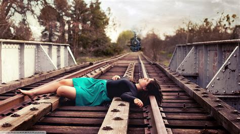 Wallpaper 2048x1152 Px Lying Down Railway Skirt Suicide Girls Train Women 2048x1152