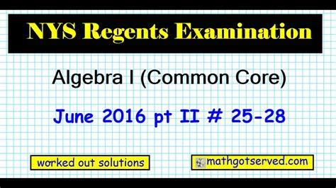 Therefore to comply with the federal requirement, if the state does not receive a testing waiver, only the following regents exams would be administered in june 2021: June 2016 NYS Algebra 1 Common Core Regents Examination ...