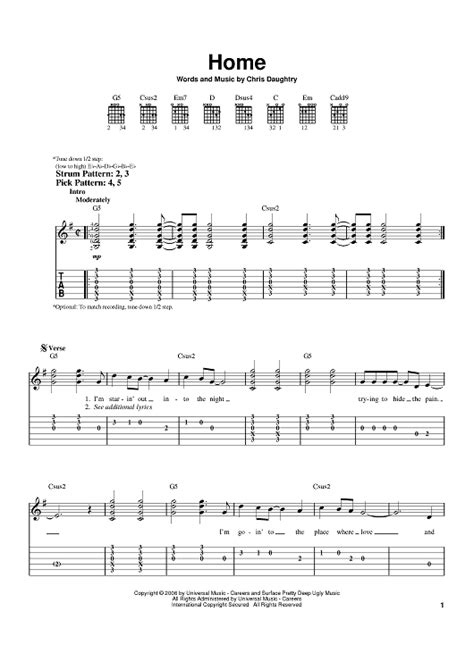 Buy Home Sheet Music By Daughtry For Easy Guitar Tab