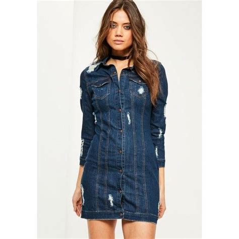 Missguided Fitted Ripped Denim Shirt Dress 63 Liked On Polyvore