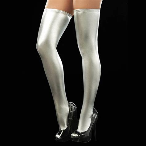 New Women Sexy Leather Coated Stockings Black Silk Stockings Patent Leather Anti Skid Light