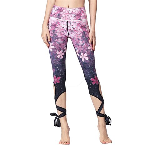 2018 Sexy Cherry Blossom 3d Print Elastic Waist Sport Yoga Pant Quick