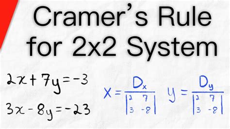 Cramers Rule To Solve 2x2 System Of Linear Equations Algebra 2 Youtube