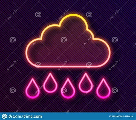 Glowing Neon Line Cloud With Rain Icon Isolated On Black Background
