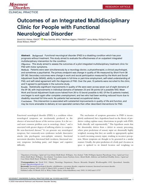Pdf Outcomes Of An Integrated Multidisciplinary Clinic For People
