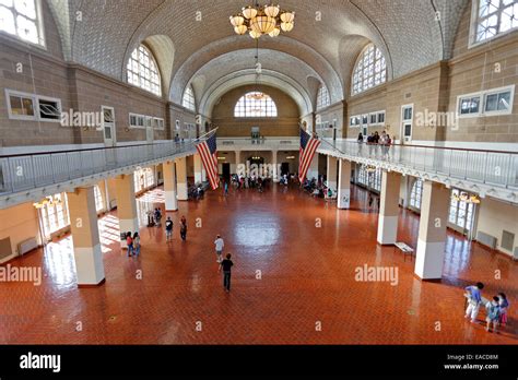 The Great Hall Inside Historic Ellis Island Immigration Center And