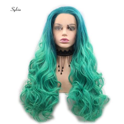 Sylvia Ombre Green Curly Wave Hair Wigs Mixed Green Synthetic Lace
