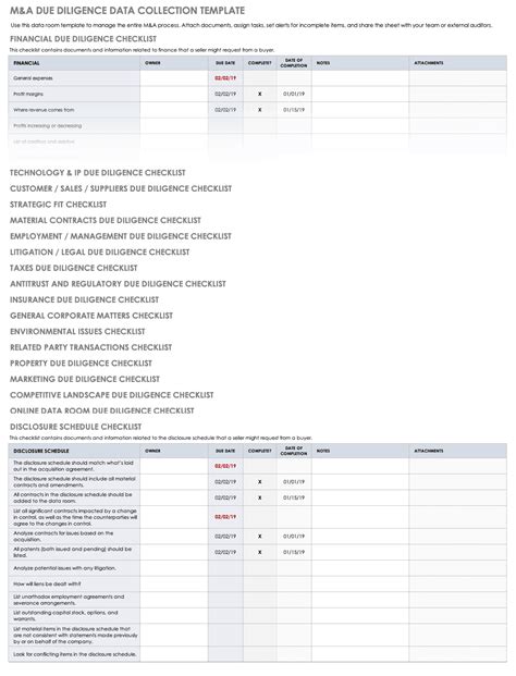 Free Due Diligence Templates And Checklists Smartsheet