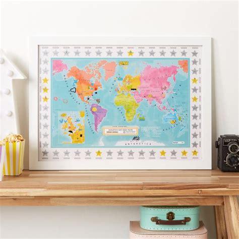 Scratch Off Kids World Movie Locations Print Pinboard And Wood Frame