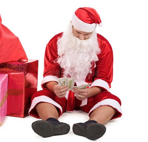 Santa With Money Stock Image Image Of Serious Sitting 7476305