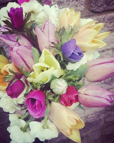 Funky Mixed Spring Pastels And Brights Anemones Tulips And Narcissi Flower Arrangements