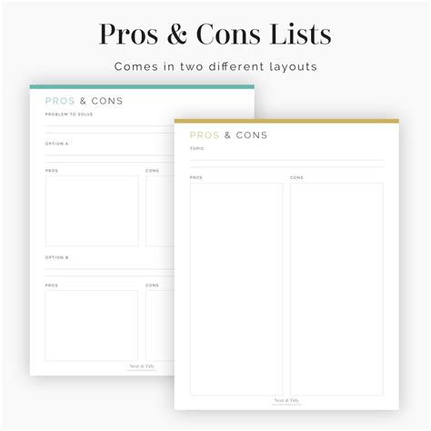Pros And Cons Lists Layouts Fillable Printable Pdf Etsy Finland