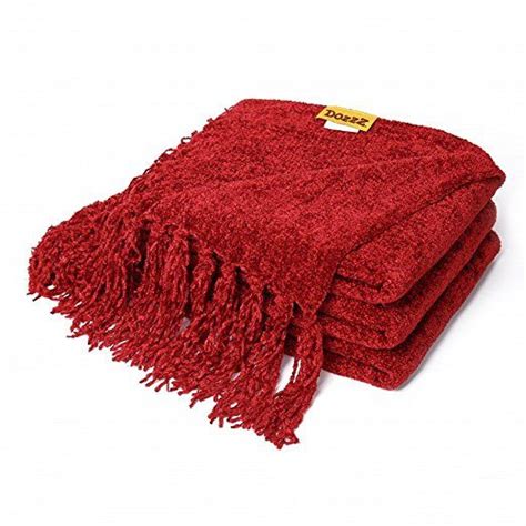 Decorative Chenille Thick Couch Throw Blanket With Fringe