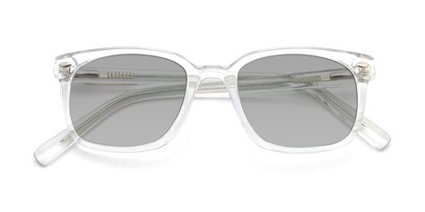 Clear Narrow Hipster Square Tinted Sunglasses With Light Gray Sunwear Lenses 17349