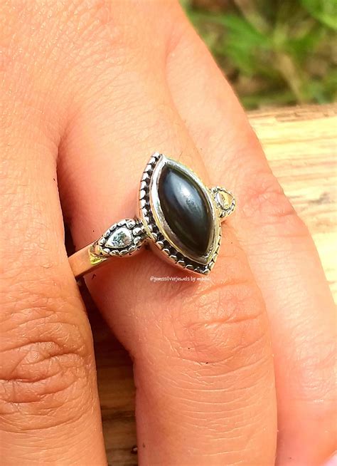 Black Onyx Ring 925 Silver Ring Marquise Shape Ring Black Etsy