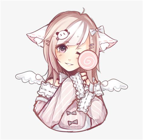Anime Pastelgirl Pastel Girl Candy Neko Wings Pink Girl With Cat Ears