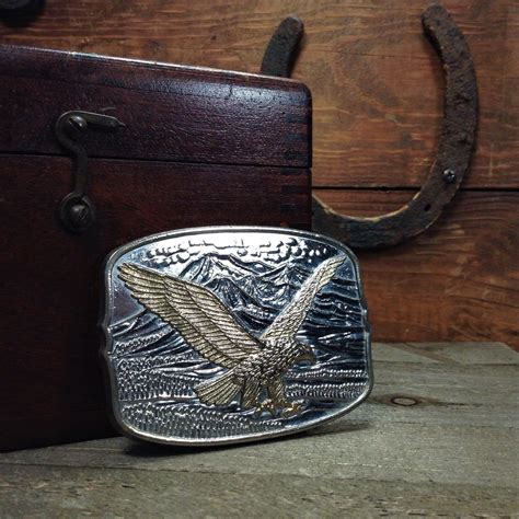 Vintage American Eagle Belt Buckle 35 Gold And Silver Bald Eagle