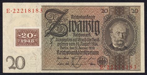 Germany 20 Reichsmark Banknote 1929 Werner Von Siemens 1948 Ddr Stamp