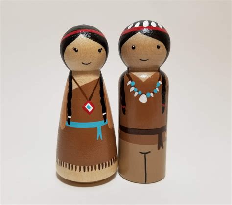 Native American Man And Woman Peg Dolls Thanksgiving Toy Etsy