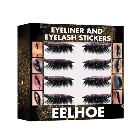 4 Pairs 2 In 1 Reusable Eyeliner And Eyelash Stickers Makeup Eyeliner