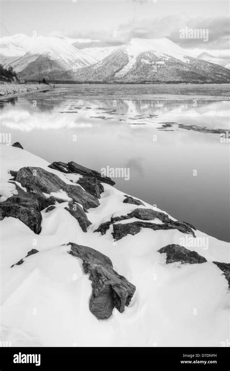 Turnagain Arm Reflections In Black And White Stock Photo Alamy