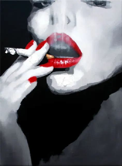 Aliexpress Com Buy Handpainted On Canvas Black And White Sexy Woman Red Lips Modern Abstract