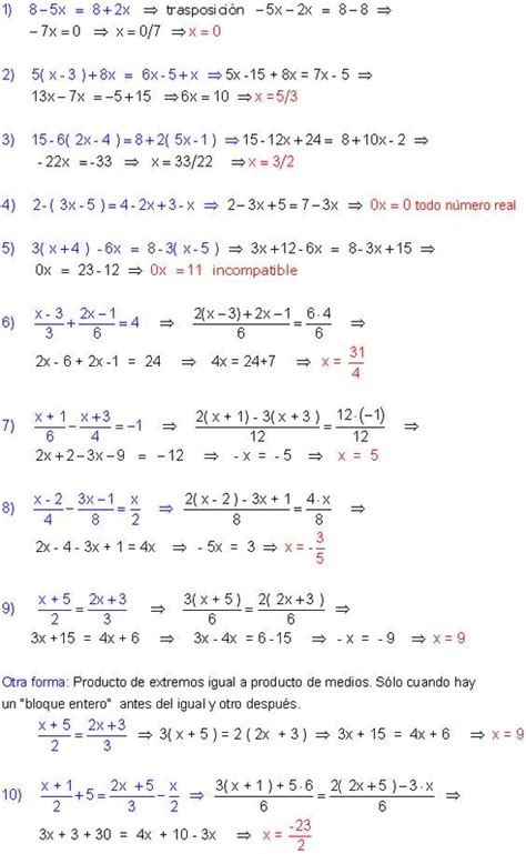 Ecuaciones Primer Grado Primeros Grados Ecuaciones Fórmulas De álgebra