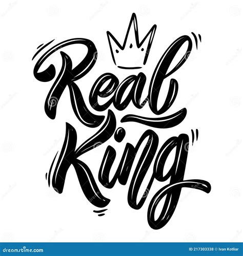 Real King Lettering Phrase With Crown On White Background Design