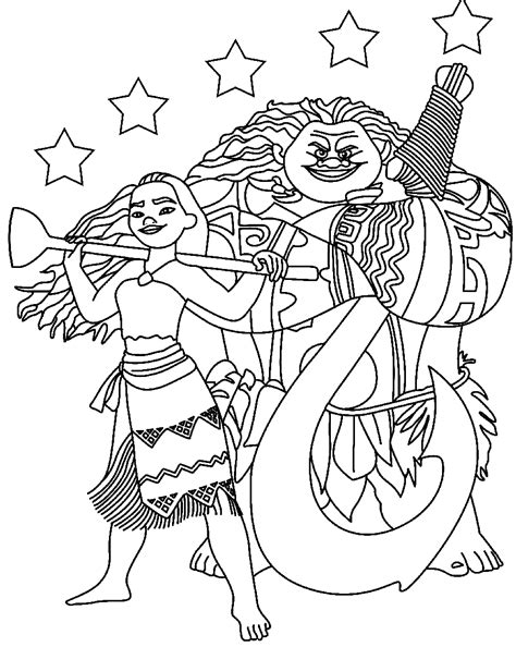 Moana Maui With The Stars Coloring Page Free Printable Coloring Pages