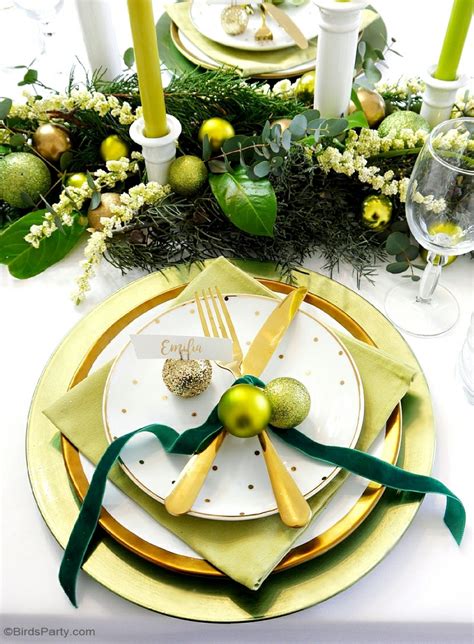 Gold christmas decoration with christmas stockings. Green & Gold Christmas Holiday Tablescape - Party Ideas ...