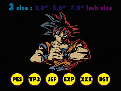 Anime Dragon Ball Z Goku Embroidery Design Files 3 Size Pes Jef Dst Vp3 Exp Xxx Dst