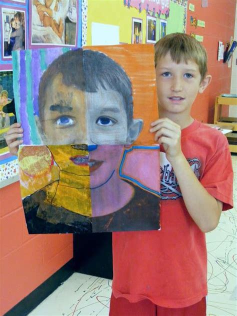 Large Self Portrait In 4 Different Mediums Third Grade Art Self Portrait Art Jr Art Art