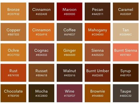 Shades Of Brown With Names Hex RGB CMYK Codes Brown Color Names Cmyk Dark Brown Shades