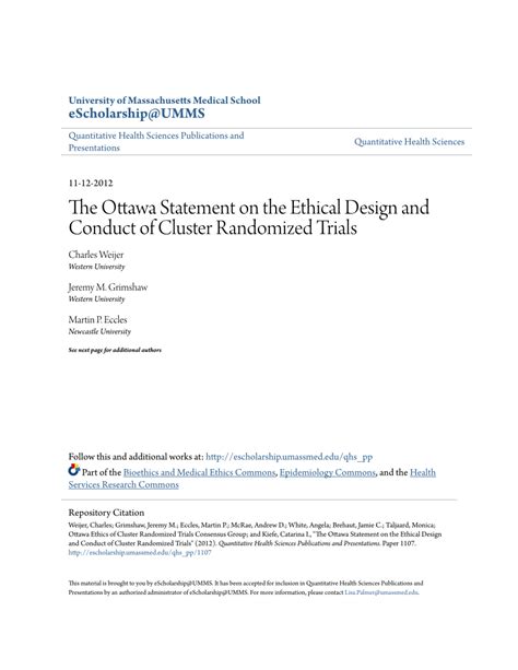 PDF The Ottawa Statement On The Ethical Design And Conduct Of Cluster Randomized Trials