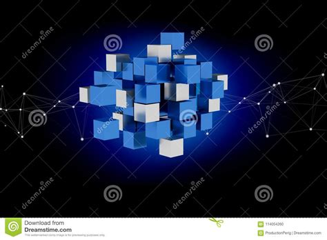 3d Rendering Blue And White Cube On A Color Background Stock