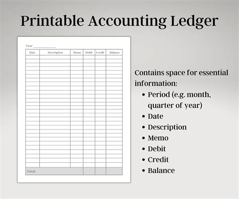 Printable Accounting Ledger Bookkeeping Journal For Small Etsyde