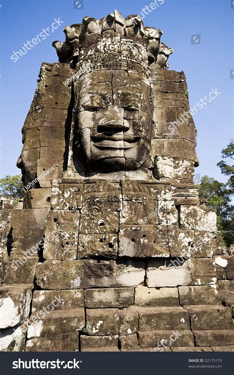 Ancient Buddhist Khmer Statue In Angkor Wat Cambodia Bayon Temple