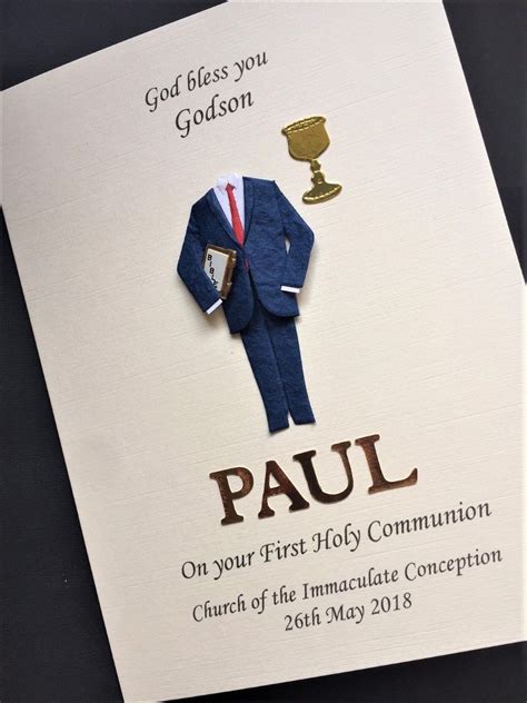 Personalised First Holy Communion Card Boys Suit And Tie