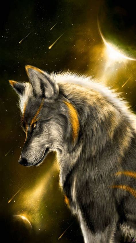 Yellow Wolf Wolf Wallpaper Fantasy Wolf Wolf Painting