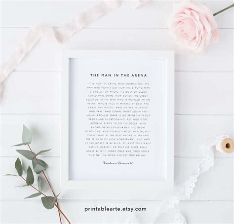 The Man In The Arena Printable Inspirational Quote Office Etsy