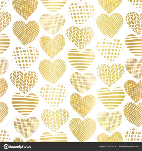 Gold Foil Heart Shape Seamless Vector Pattern Golden Abstract Textured