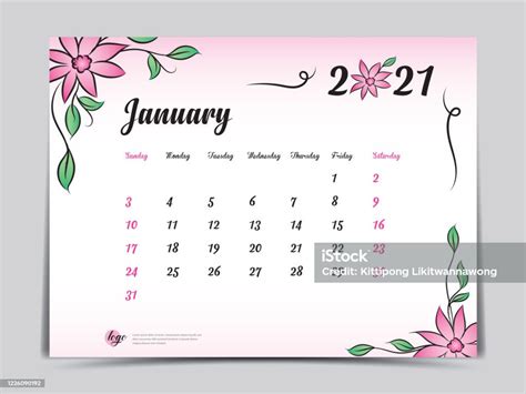 Ilustración De Calendario 2021 Plantilla Rosa Flor Concepto Creativo Diseño Enero 2021 Mes