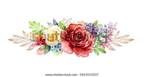 Watercolor Botanical Illustration Bohemian Style Arrangement Bouquet