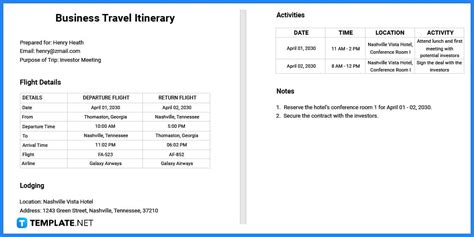 Travel Itinerary Template For Visa Application