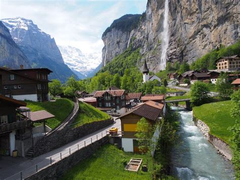 Village In Valley In Swiss Alps Stock Image Image Of Climbing